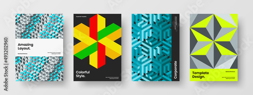 Minimalistic annual report vector design concept composition. Trendy geometric pattern placard illustration set.