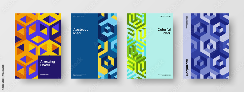 Clean mosaic pattern corporate brochure concept composition. Amazing flyer vector design layout bundle.
