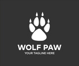 Black on White wild wolf paw, logo design. Wolf paw vector design and illustration.
