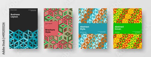 Simple poster A4 design vector template set. Original mosaic shapes banner concept collection.