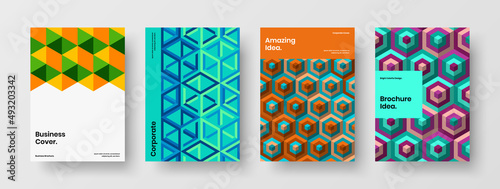 Original geometric tiles catalog cover illustration collection. Creative corporate brochure A4 vector design concept bundle.