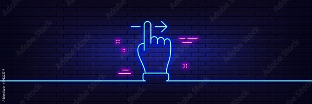 Neon light glow effect. Touchscreen gesture line icon. Slide right arrow sign. Swipe action symbol. 3d line neon glow icon. Brick wall banner. Touchscreen gesture outline. Vector Neon light glow effect. Touchscreen gesture line icon. Slide right arrow sign. Swipe action symbol. 3d line neon glow icon. Brick wall banner. Touchscreen gesture outline. Vector