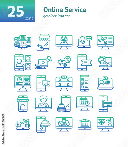 Online Service gradient icon set. Vector and Illustration.