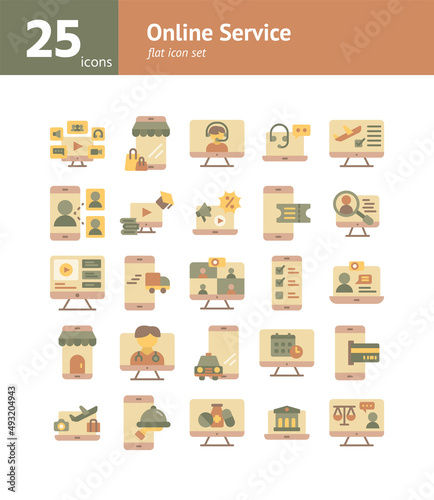 Online Service flat icon set. Vector and Illustration.