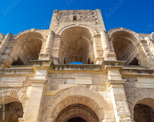The Roman Amphitheatre of (Arènes d'Arles), Arles, Bouches-du-Rhône, Provence, France. Roman and Romanesque Monuments of Arles are UNESCO World Heritage