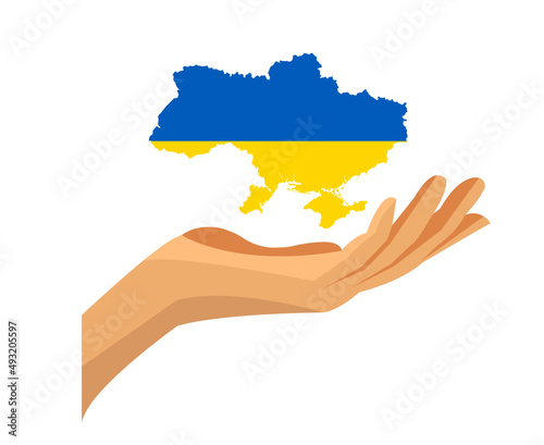 Ukraine Flag Map Emblem With Hand Symbol Abstract National Europe Vector illustration Design