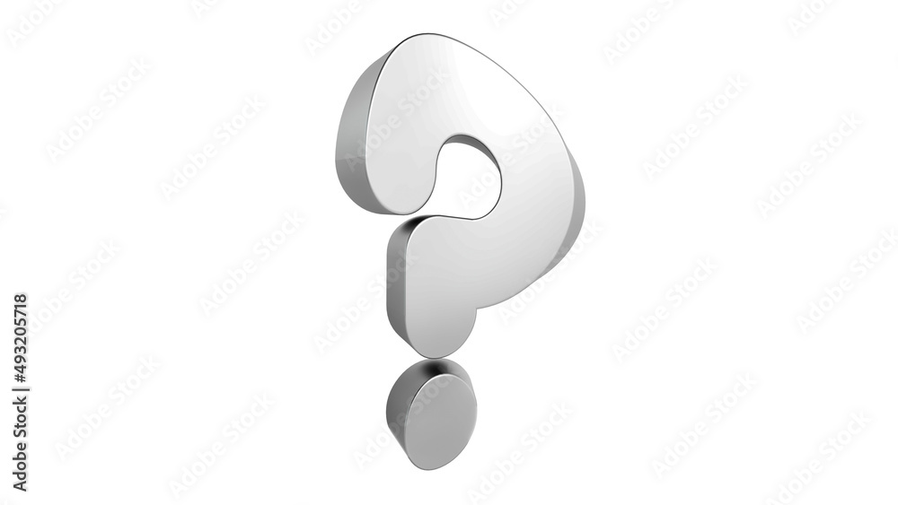Font metellic silver 3d glossy question mark sign, Premium 3D rendering