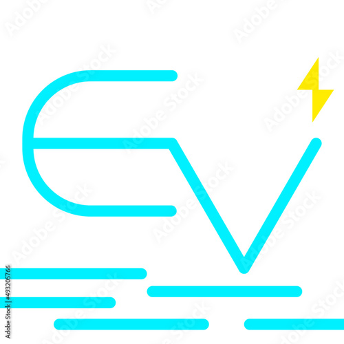 EV with thunder icon symbol, Electric vehicle, Charging point logotype, Eco friendly vehicle concept, Vector illustration