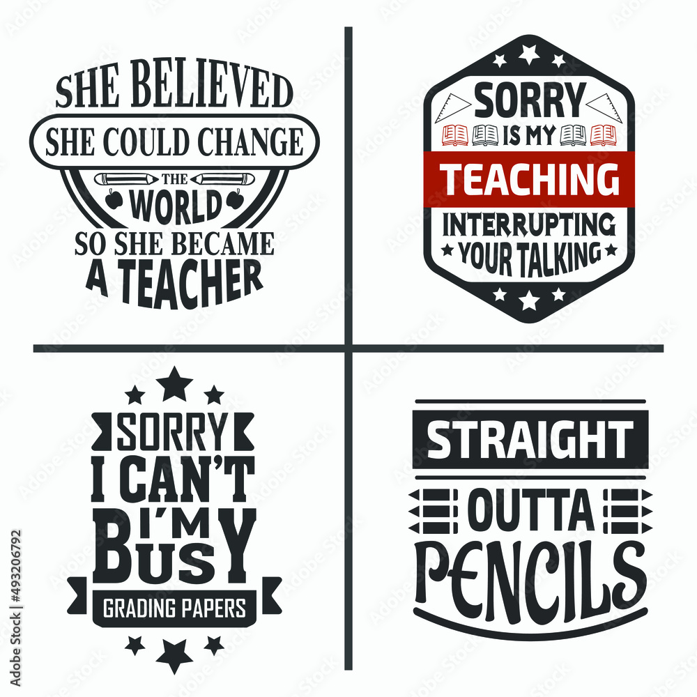Fototapeta premium Teacher lettering quotes design bundle.