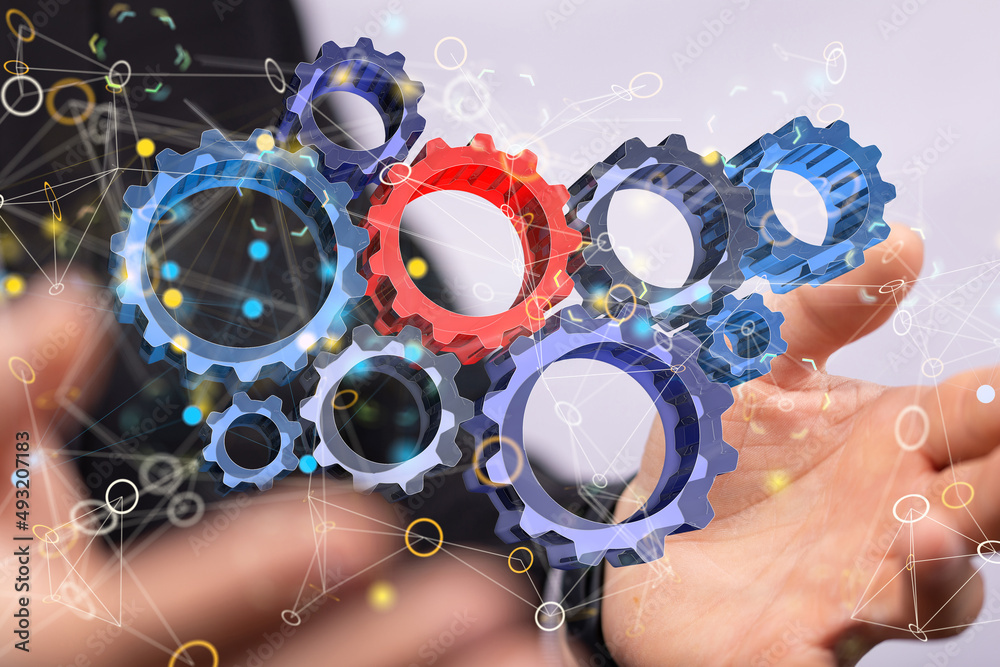 Obraz premium gear system data. Connecting lines and dots.Big data visualization