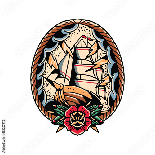 the ship tattoo vector design