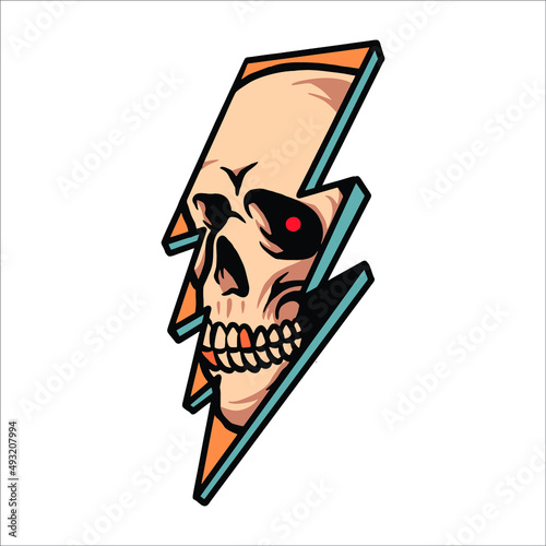 thunder skull tattoo vector design