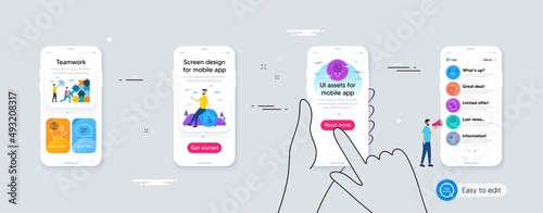 Set of Discount, Report and Anti-dandruff flakes line icons. Phone ui interface. Include Bitcoin coin, Balance, Blood icons. Puzzle, Chat, Inspect web elements. For web, application. Vector