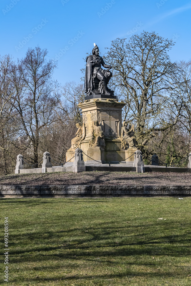 The monument to poet and playwright Joost van den Vondel (Standbeeld Joost van den Vondel) was unveiled on October 18, 1867, after which park itself was called Vondelpark. Amsterdam, the Netherlands.
