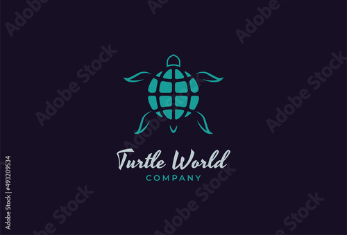 Turtle Logo, globe with turtle combination, usable for brand and company logos, vector illustration