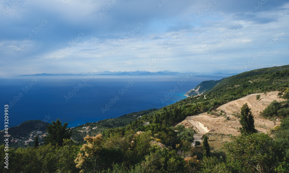 Landscape of Lefkada Island, Greece. impressive landscape and blue sea with cloudy sky