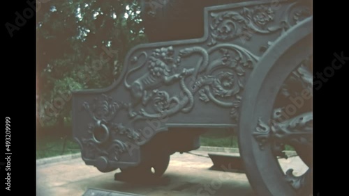 Tsar Cannon of Moscow, the largest bombard by caliber in the world. Located on Ivanovskaya Square by the Kremlin Armory. Archival of Russia in the 1980s.