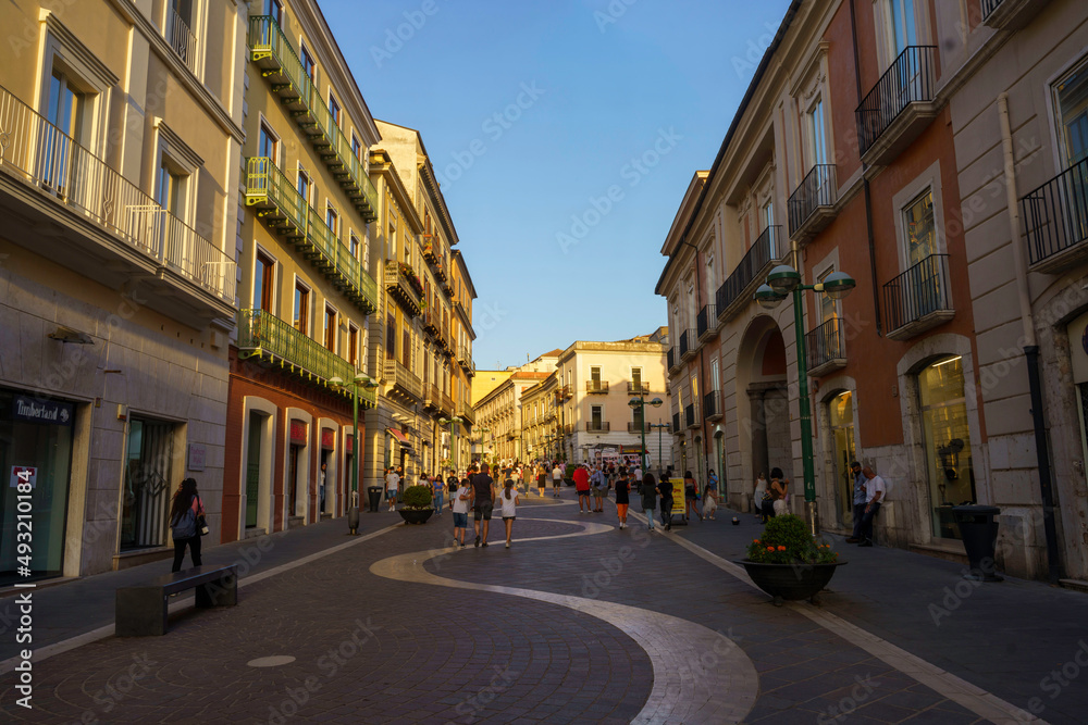 Benevento: the main street with people walking