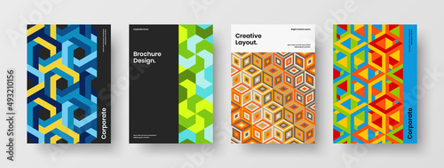 Unique corporate cover A4 design vector concept composition. Amazing mosaic hexagons banner illustration collection.