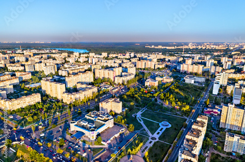 Aerial view of Troieshchyna district of Kiev, the capital of Ukraine, before the war with Russia