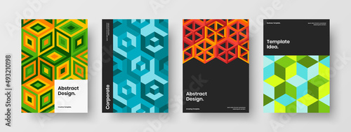 Multicolored company identity A4 vector design concept set. Bright geometric shapes journal cover illustration composition.
