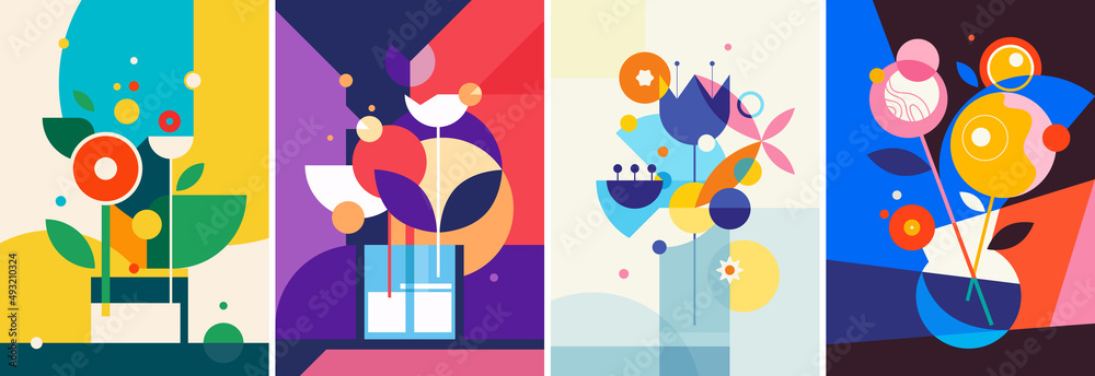 Set of abstract still life. Collection of creative posters.