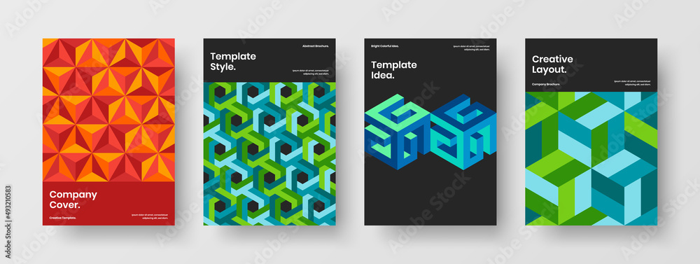 Amazing corporate brochure A4 design vector layout bundle. Clean mosaic hexagons poster concept set. Amazing corporate brochure A4 design vector layout bundle. Clean mosaic hexagons poster concept set.