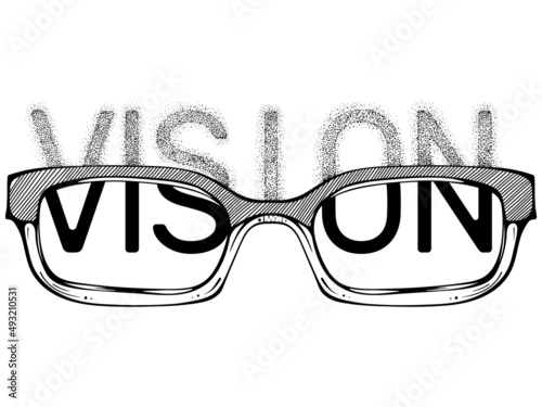 Blurred vision and optical focus in glasses. Healthy vision concept. Vector illustrations in hand drawn sketch doodle style. Element for design, print. Eye test.