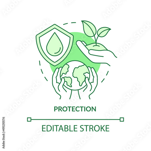 Protection green concept icon. Sustainable land management abstract idea thin line illustration. Natural environment. Isolated outline drawing. Editable stroke. Arial, Myriad Pro-Bold fonts used