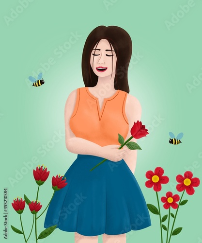 girl with a bouquet of roses