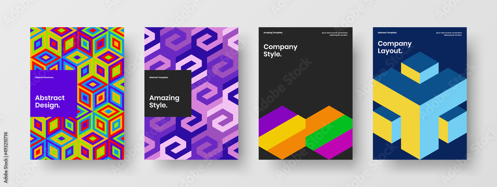 Isolated front page design vector template composition. Bright geometric pattern corporate brochure illustration bundle.