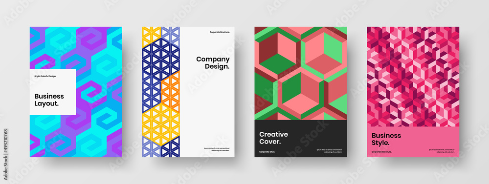 Simple mosaic pattern pamphlet concept set. Colorful company identity vector design template collection.