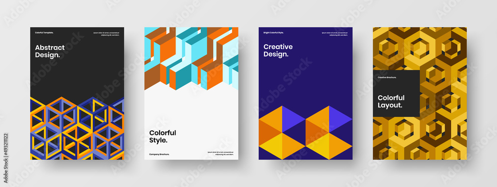 Original company identity A4 vector design illustration collection. Amazing geometric tiles magazine cover template composition.