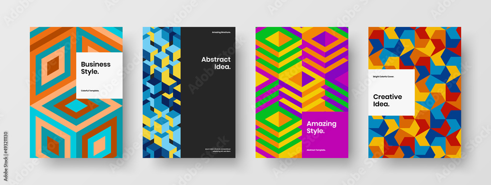 Creative mosaic shapes booklet layout set. Colorful corporate brochure vector design illustration collection.
