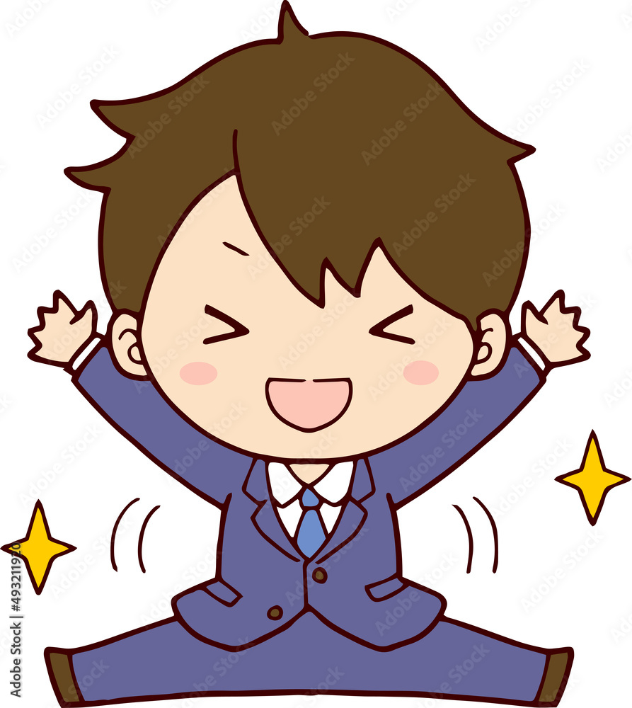 嬉しさのあまりジャンプして喜ぶ笑顔のビジネスマン