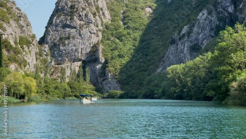 Crystal clear river Cetina in Croatia zipline and boats