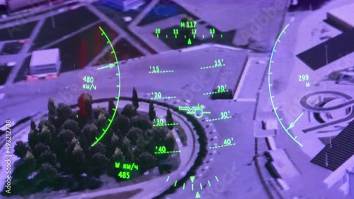 Fighter jet simulator in action with HUD elements.