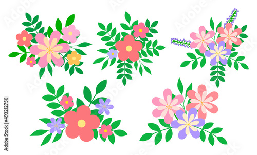 Set compositions from spring flowers leaves vector illustration