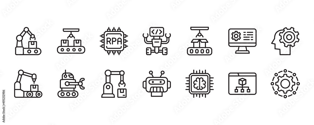 Robotic process automation icon set. Vector graphic illustration.