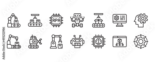 Robotic process automation icon set. Vector graphic illustration.