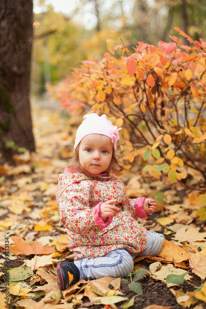 Portrait of little girl playing outdoors. Autumn Portrait of little girl playing outdoors. Autumn
