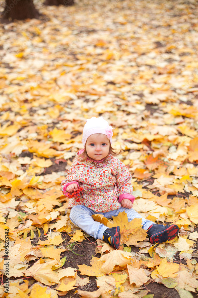 Portrait of little girl playing outdoors. Autumn Portrait of little girl playing outdoors. Autumn