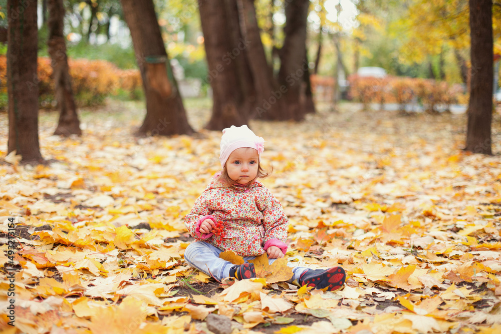 Portrait of little girl playing outdoors. Autumn Portrait of little girl playing outdoors. Autumn