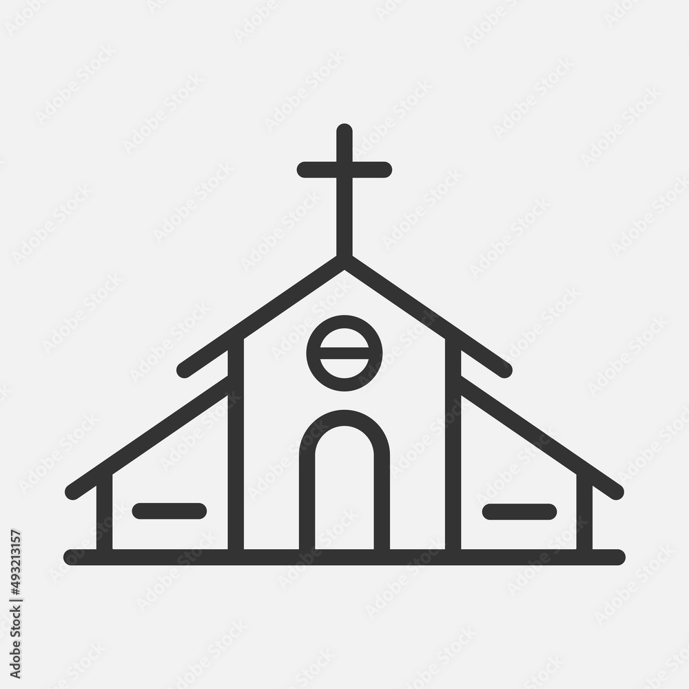 Church building icon isolated flat design vector illustration.