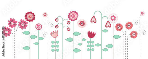 Set of flowers textile stickers. Cottons cute flowers for scrapbooking.