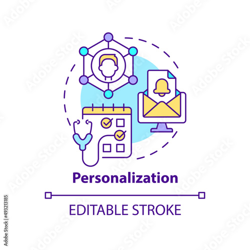 Personalization concept icon. Individual patients service. Healthcare macro trends abstract idea thin line illustration. Isolated outline drawing. Editable stroke. Arial, Myriad Pro-Bold fonts used