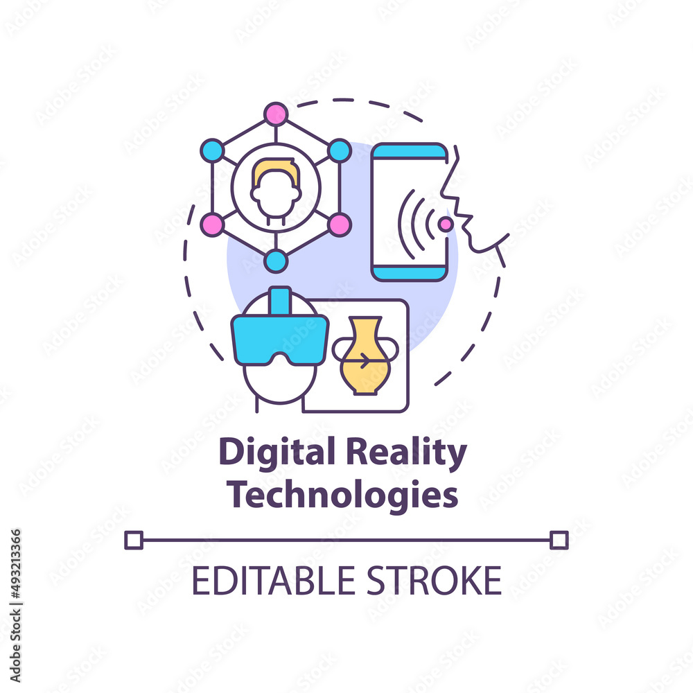 Digital reality technologies concept icon. Virtual assistant. Tech macro trends abstract idea thin line illustration. Isolated outline drawing. Editable stroke. Arial, Myriad Pro-Bold fonts used