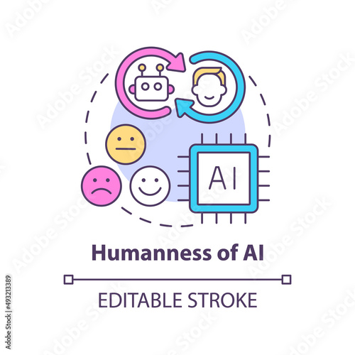 Humanness of AI concept icon. Machine learning. Tech macro trends abstract idea thin line illustration. Isolated outline drawing. Editable stroke. Arial, Myriad Pro-Bold fonts used