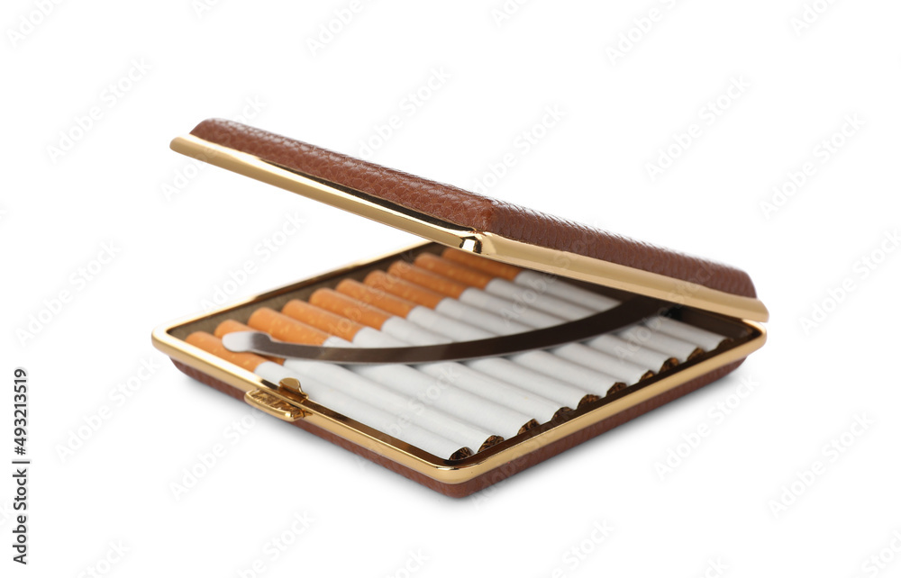 Stylish case with cigarettes isolated on white