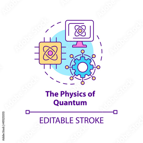 Physics of quantum concept icon. Processing digital information. Tech macro trends abstract idea thin line illustration. Isolated outline drawing. Editable stroke. Arial, Myriad Pro-Bold fonts used